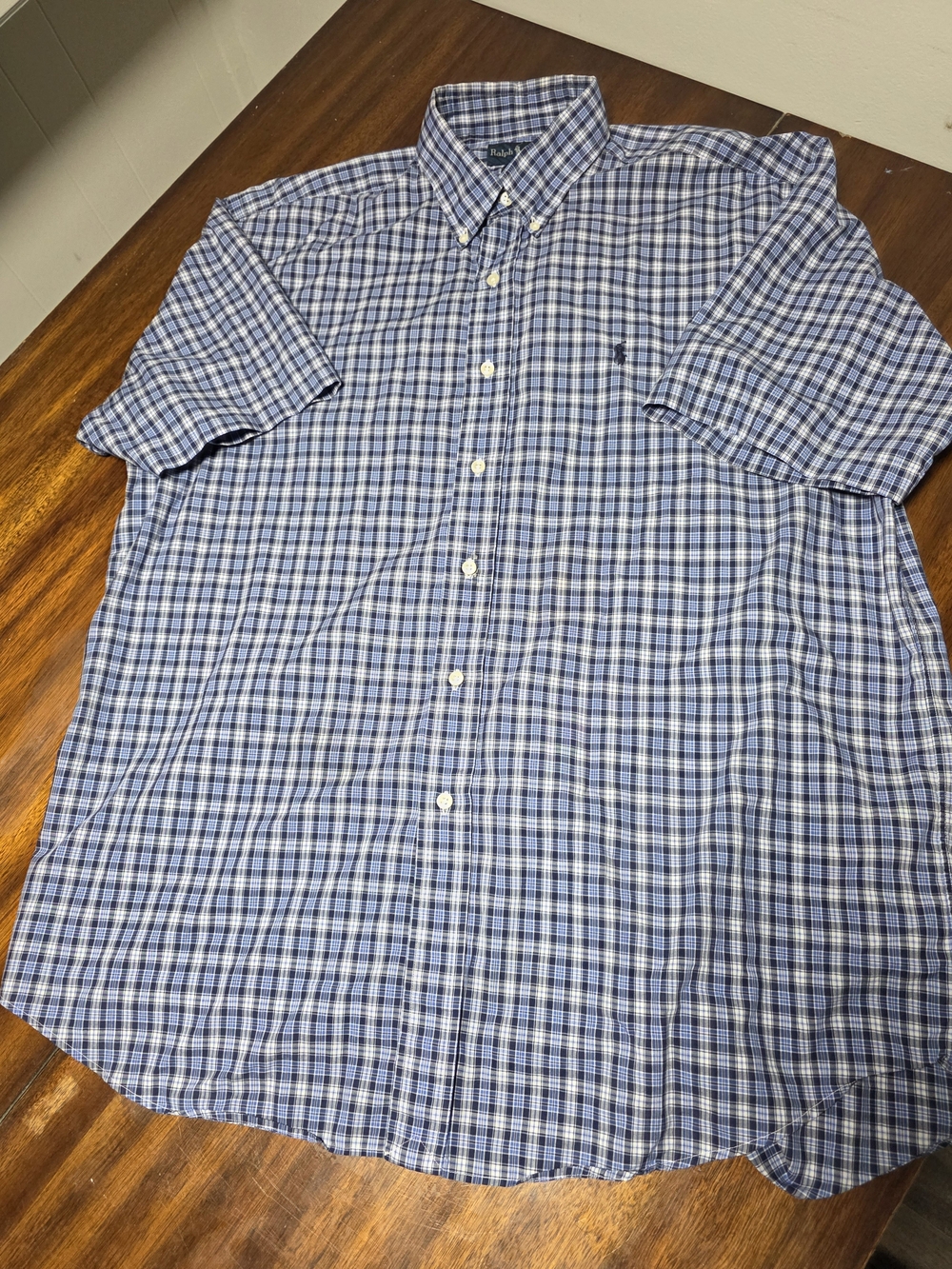 Ralph Lauren Blake Button Down Shirt Plaid Blue & White Large